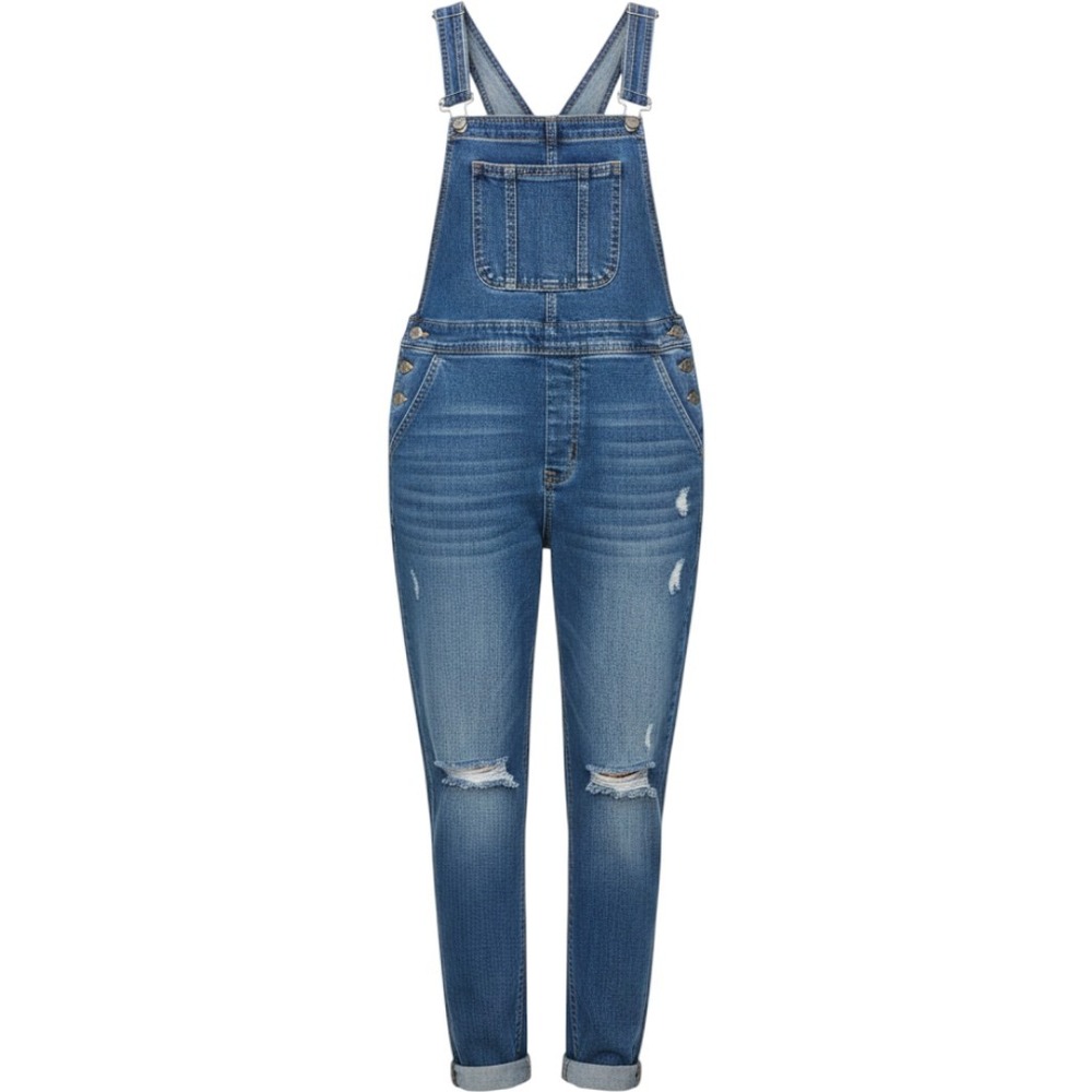 Torrid Womens Distressed Denim Overalls Medium Wash Straight Leg Size 18R